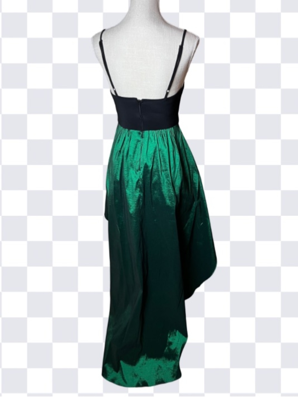 Betsy & Adam Black Green V-Neck High-Low Dress- 2 - Picture 5 of 12